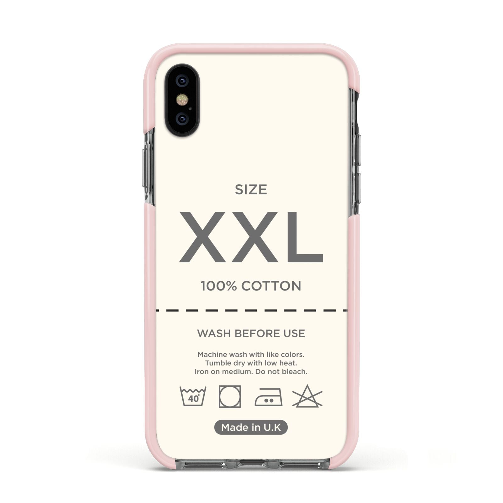 Garment Label Apple iPhone Xs Impact Case Pink Edge on Black Phone