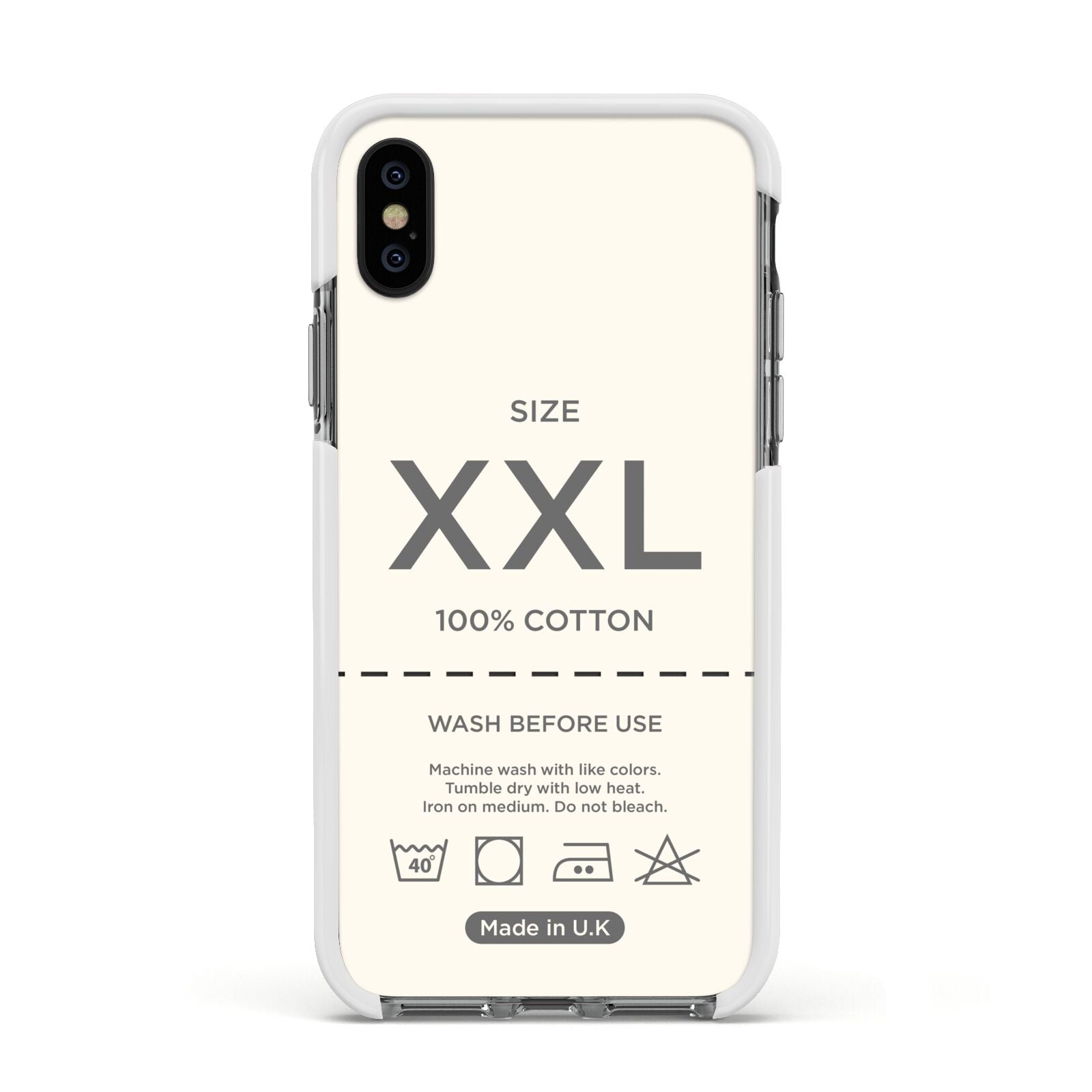 Garment Label Apple iPhone Xs Impact Case White Edge on Black Phone