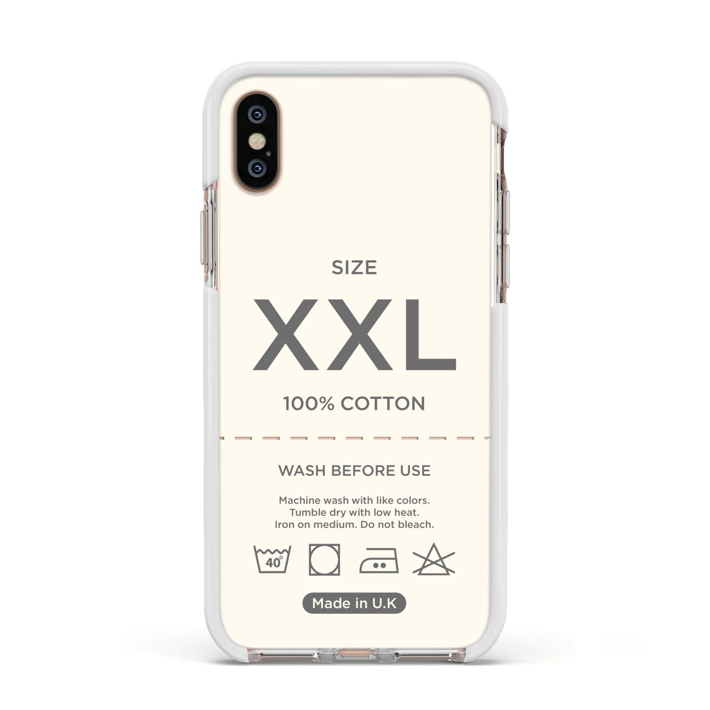 Garment Label Apple iPhone Xs Impact Case White Edge on Gold Phone