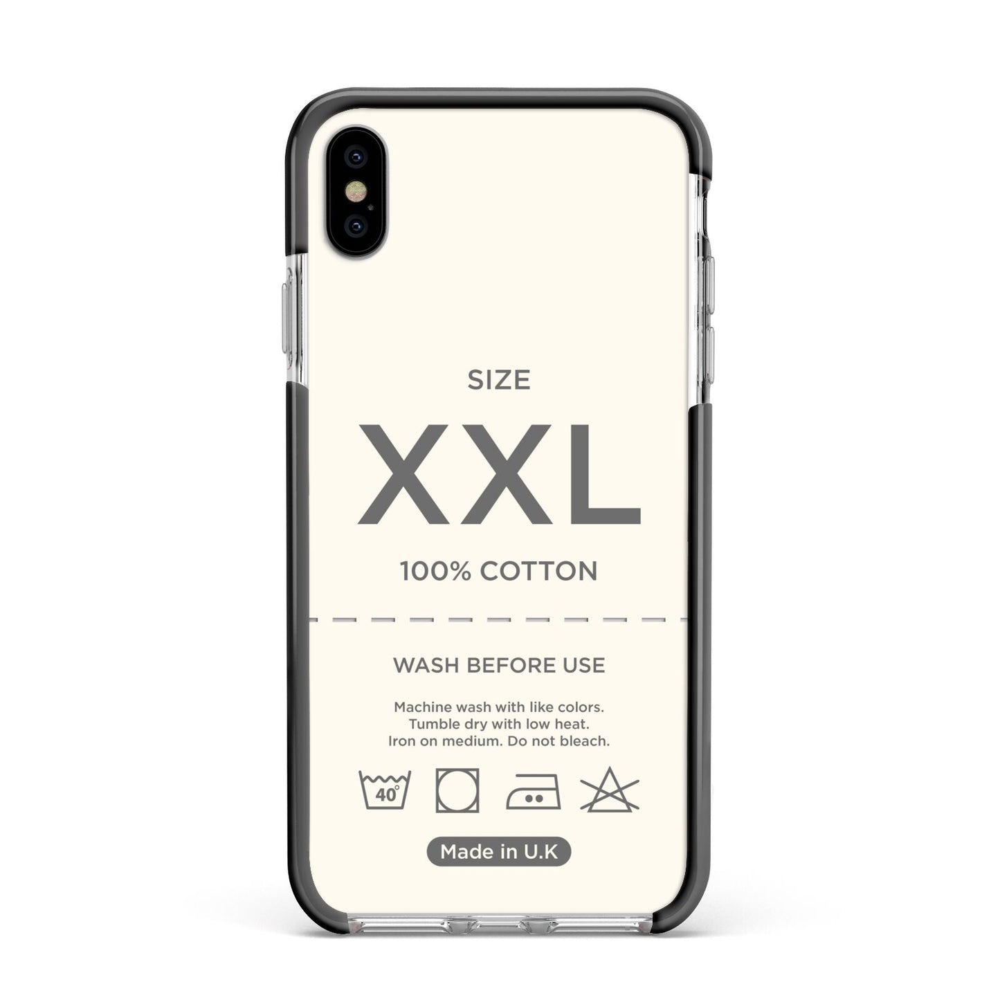 Garment Label Apple iPhone Xs Max Impact Case Black Edge on Silver Phone