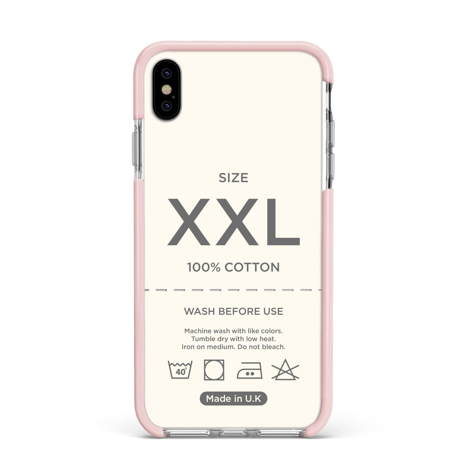 Garment Label Apple iPhone Xs Max Impact Case Pink Edge on Silver Phone