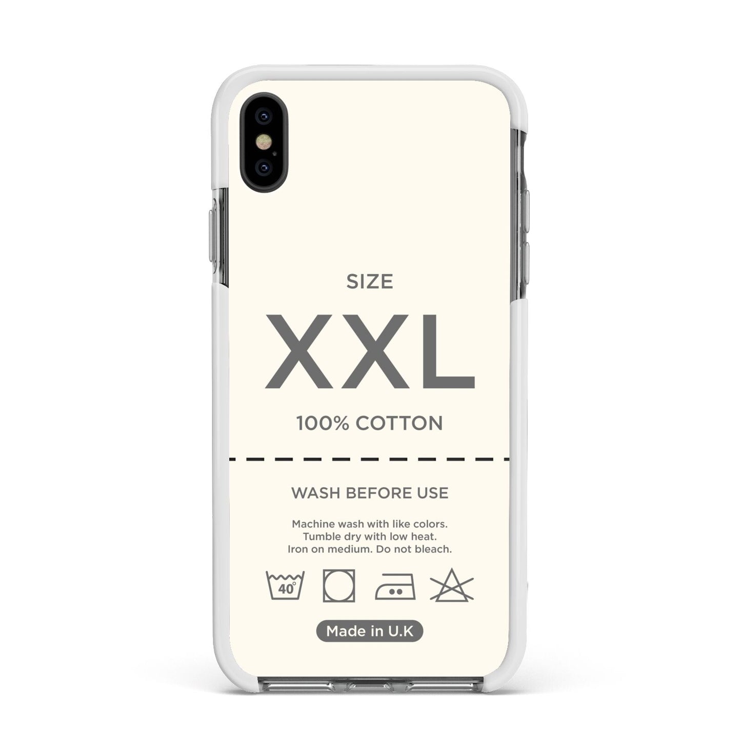 Garment Label Apple iPhone Xs Max Impact Case White Edge on Black Phone