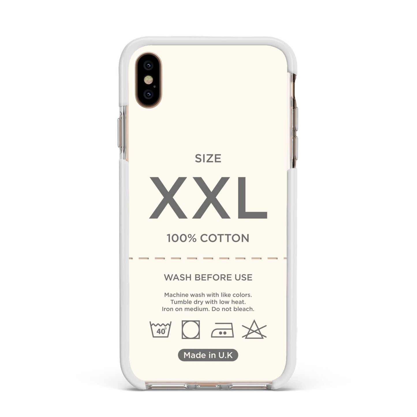 Garment Label Apple iPhone Xs Max Impact Case White Edge on Gold Phone