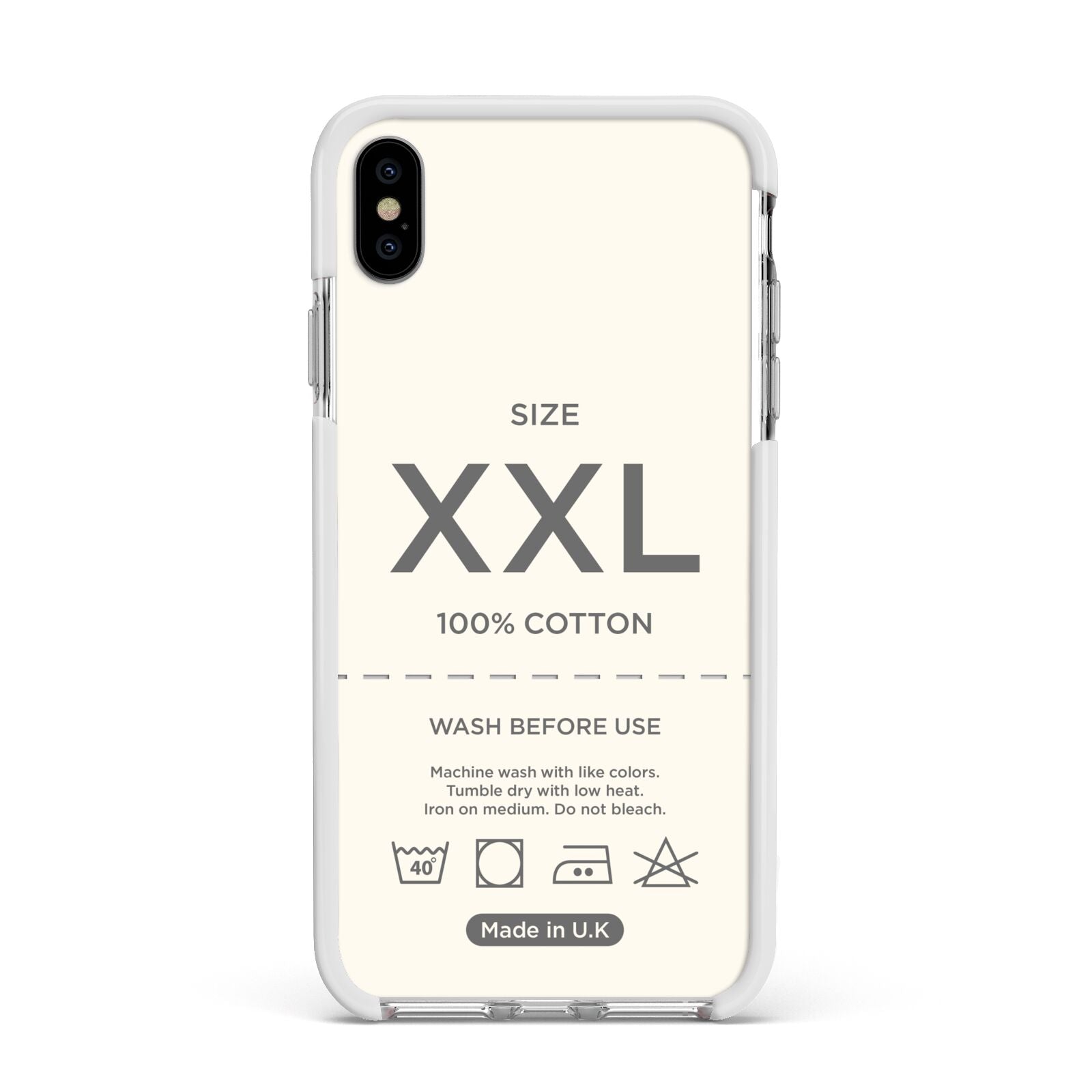 Garment Label Apple iPhone Xs Max Impact Case White Edge on Silver Phone