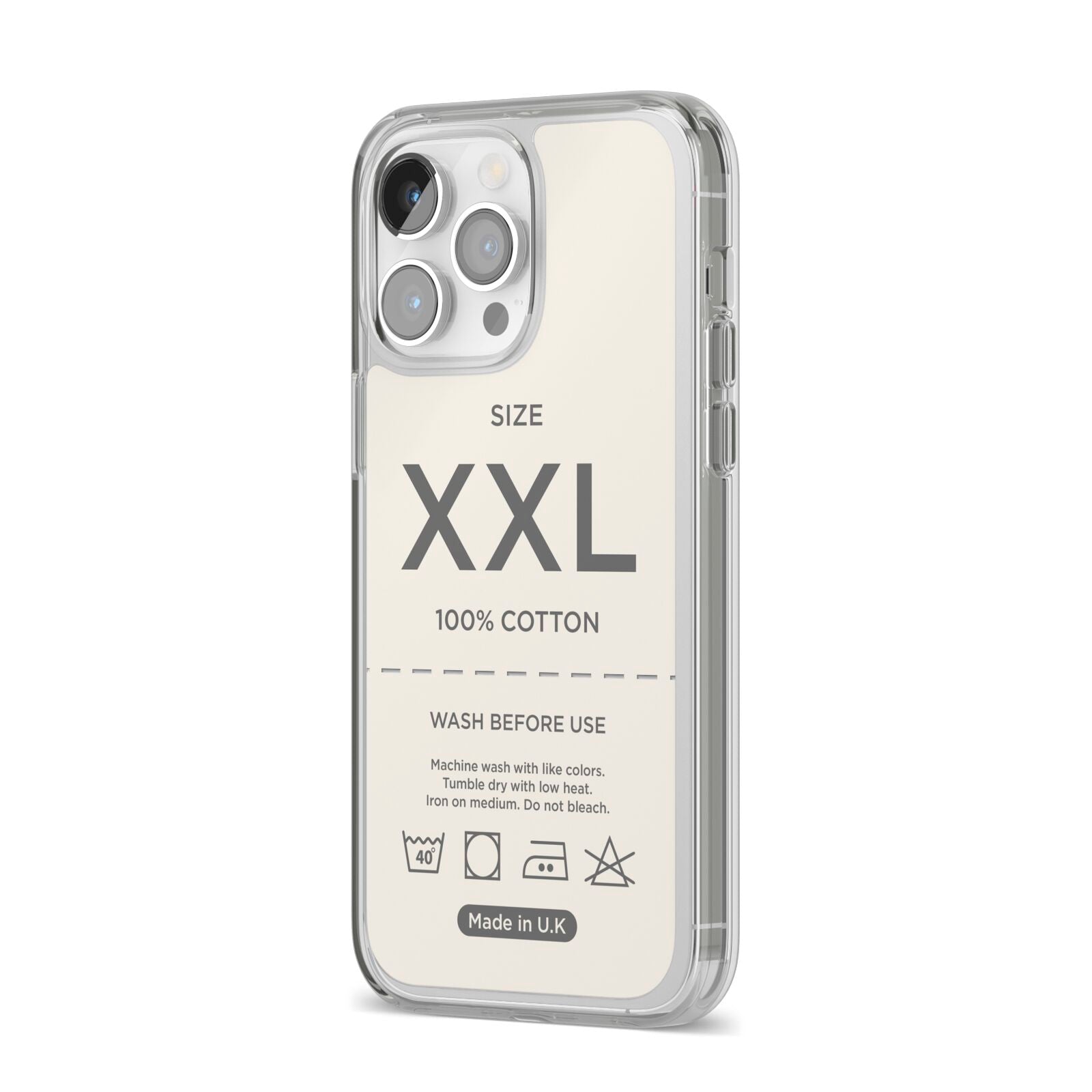 Garment Label iPhone 14 Pro Max Clear Tough Case Silver Angled Image