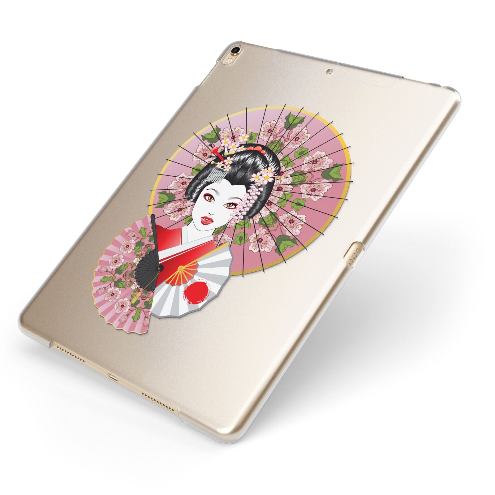 Geisha Girl Apple iPad Case on Gold iPad Side View