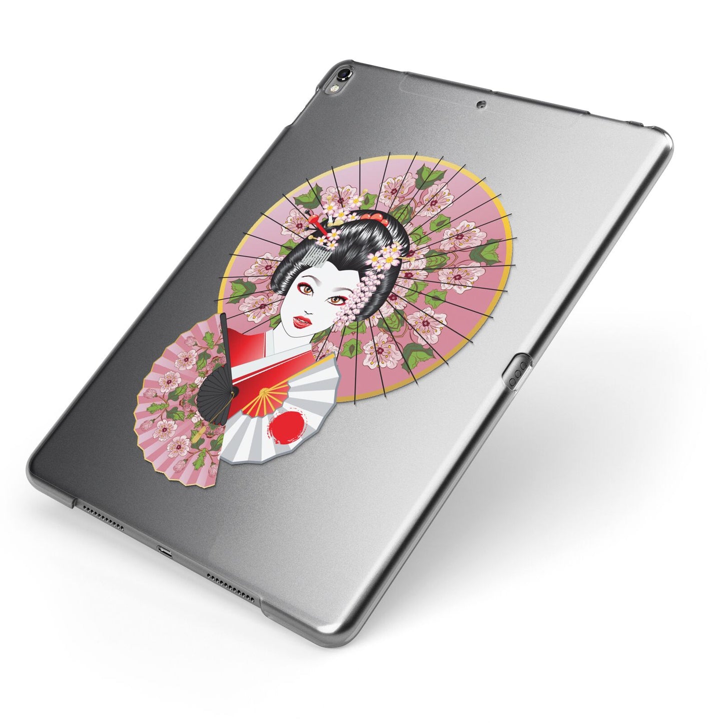 Geisha Girl Apple iPad Case on Grey iPad Side View