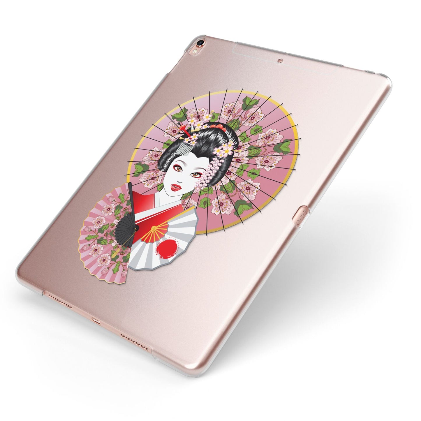 Geisha Girl Apple iPad Case on Rose Gold iPad Side View