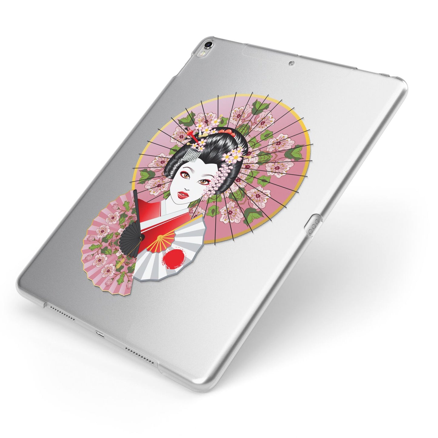 Geisha Girl Apple iPad Case on Silver iPad Side View