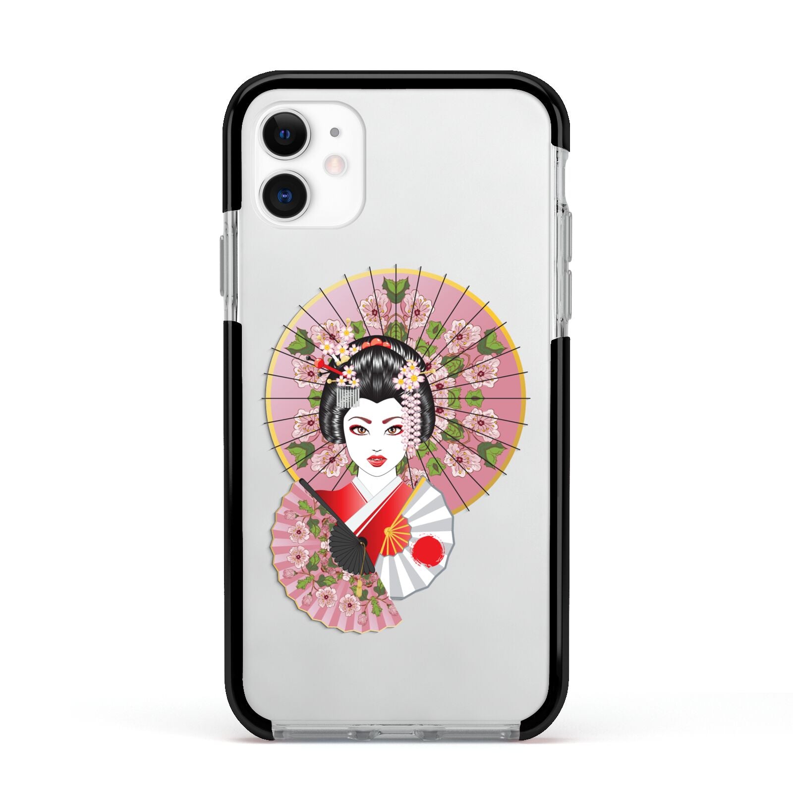 Geisha Girl Apple iPhone 11 in White with Black Impact Case