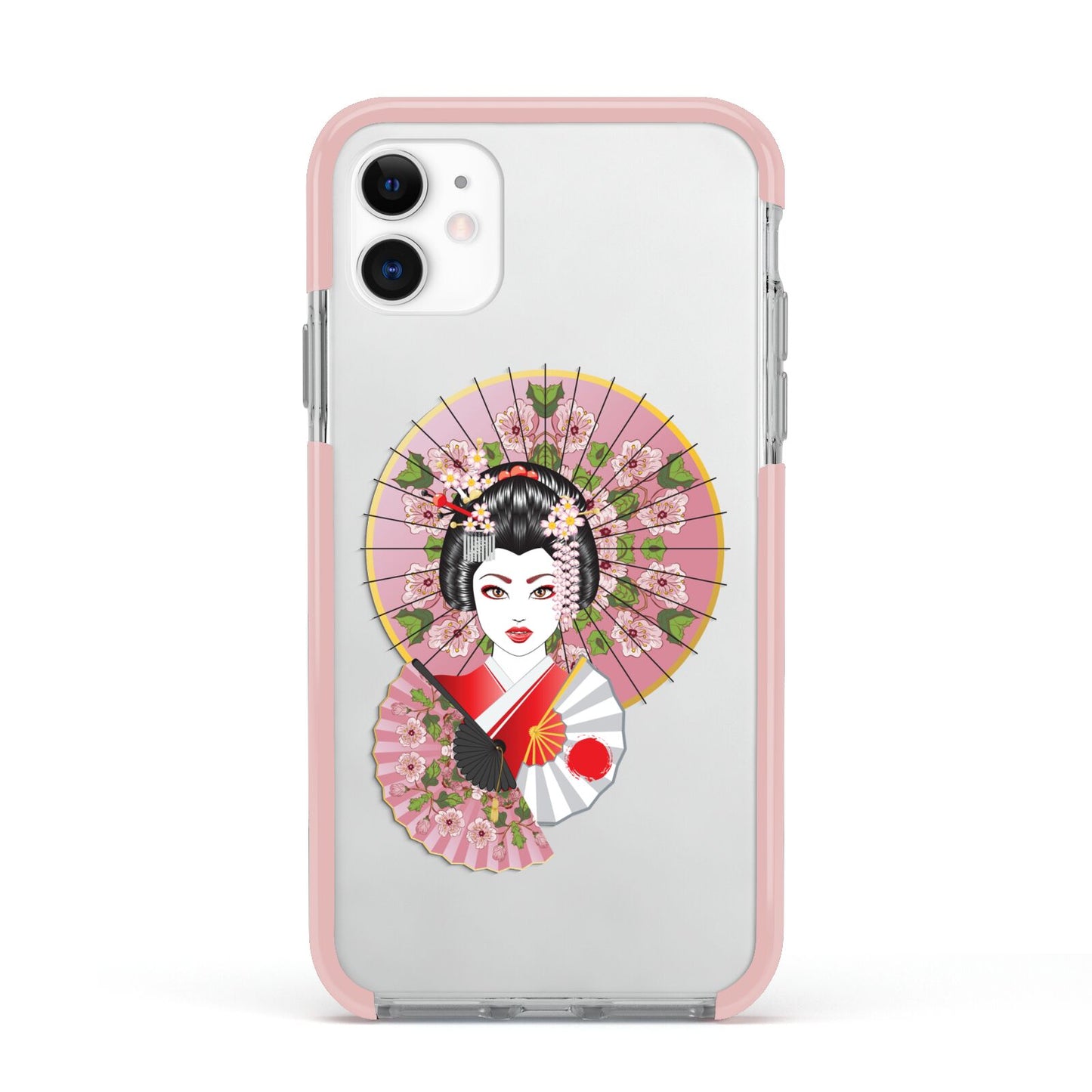 Geisha Girl Apple iPhone 11 in White with Pink Impact Case