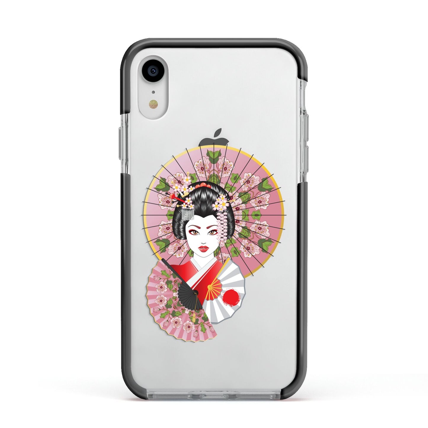 Geisha Girl Apple iPhone XR Impact Case Black Edge on Silver Phone