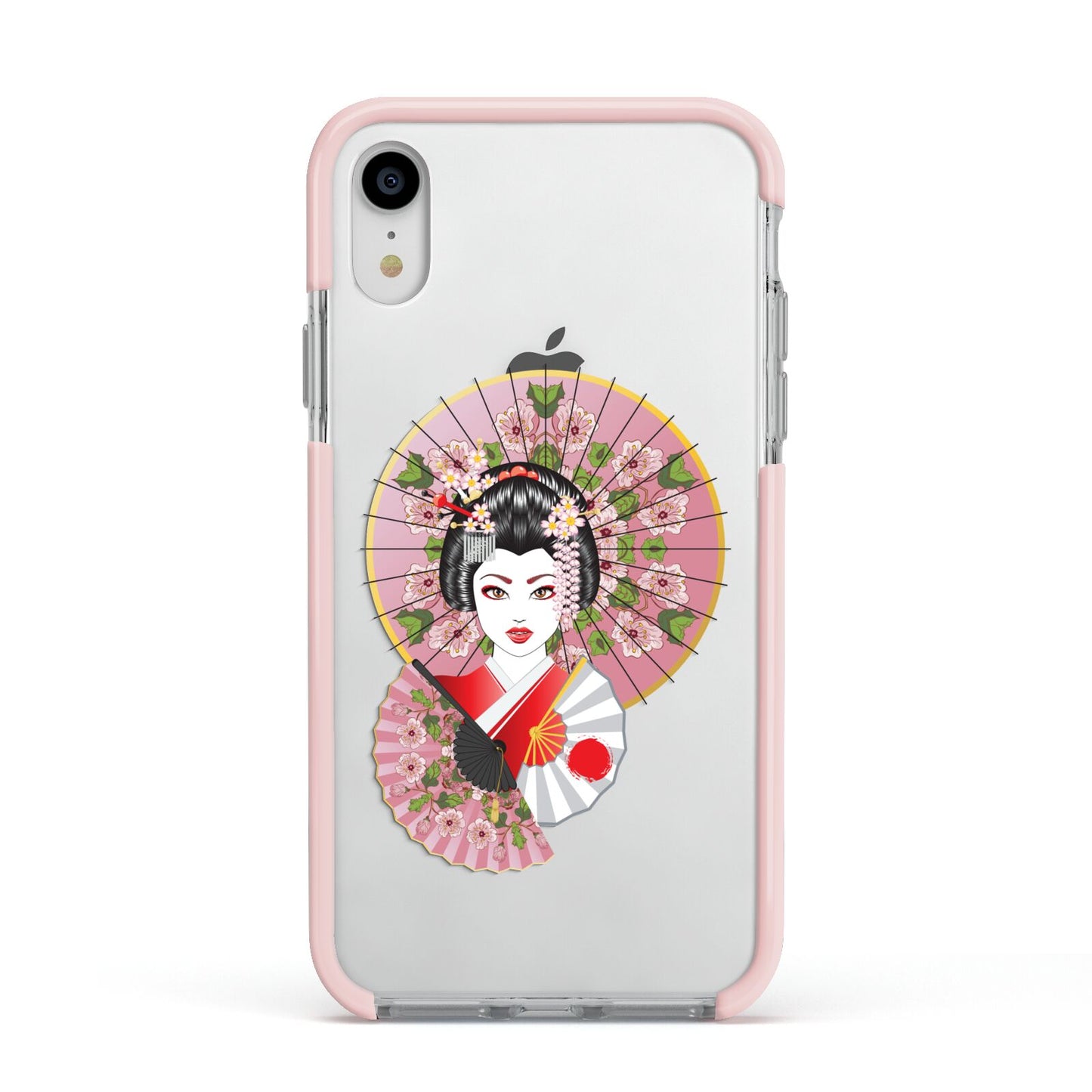 Geisha Girl Apple iPhone XR Impact Case Pink Edge on Silver Phone