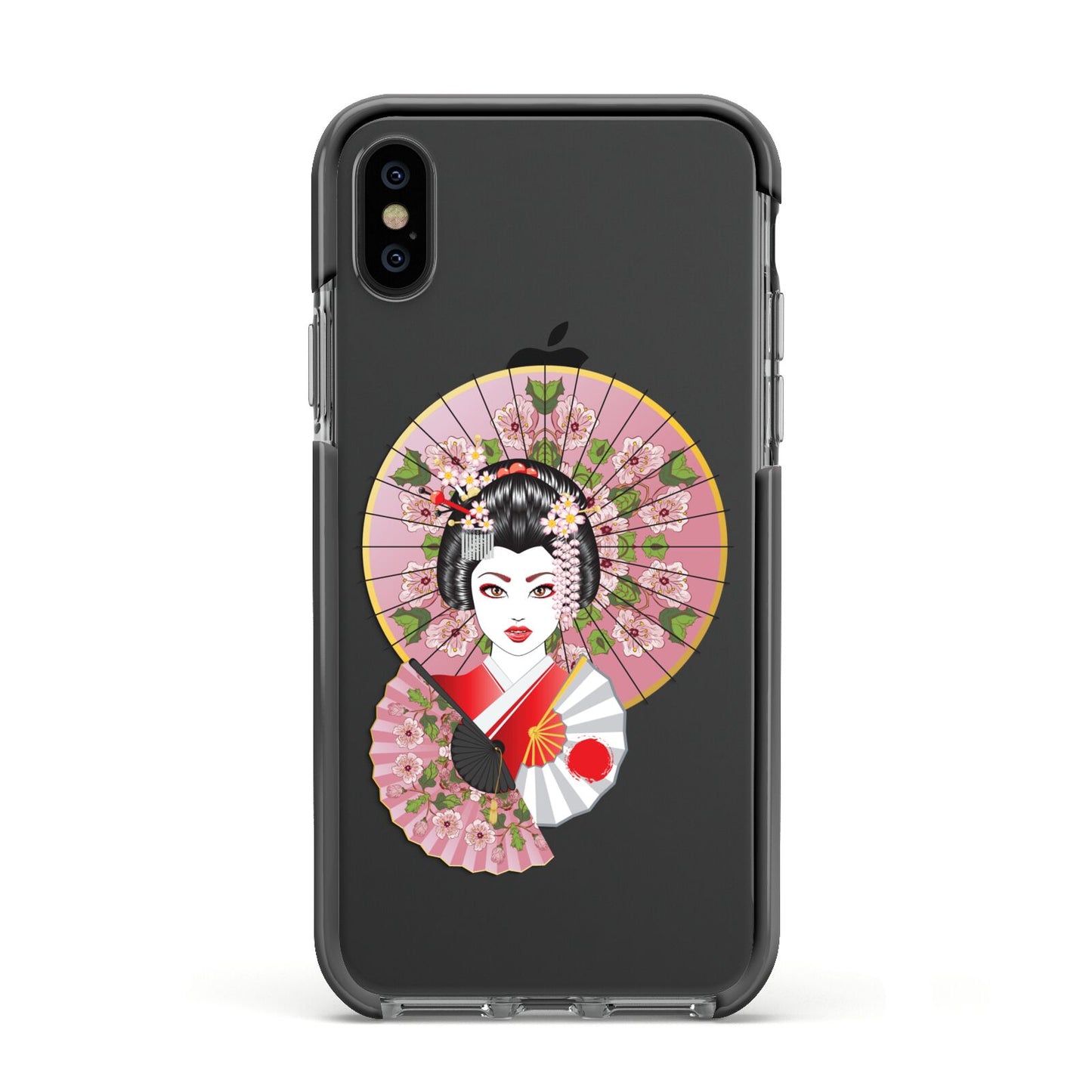 Geisha Girl Apple iPhone Xs Impact Case Black Edge on Black Phone