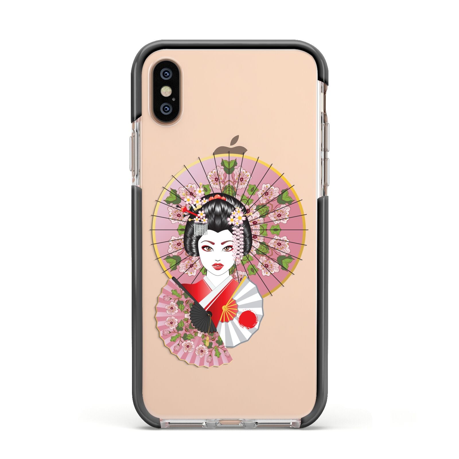 Geisha Girl Apple iPhone Xs Impact Case Black Edge on Gold Phone