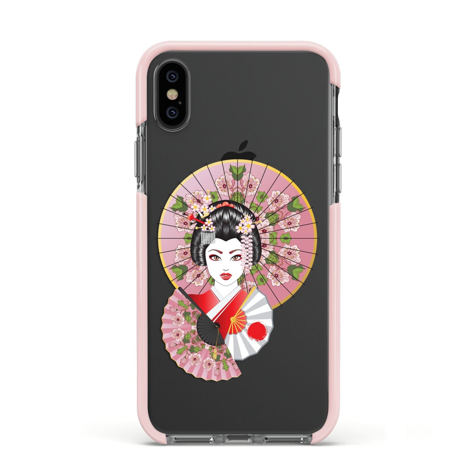 Geisha Girl Apple iPhone Xs Impact Case Pink Edge on Black Phone