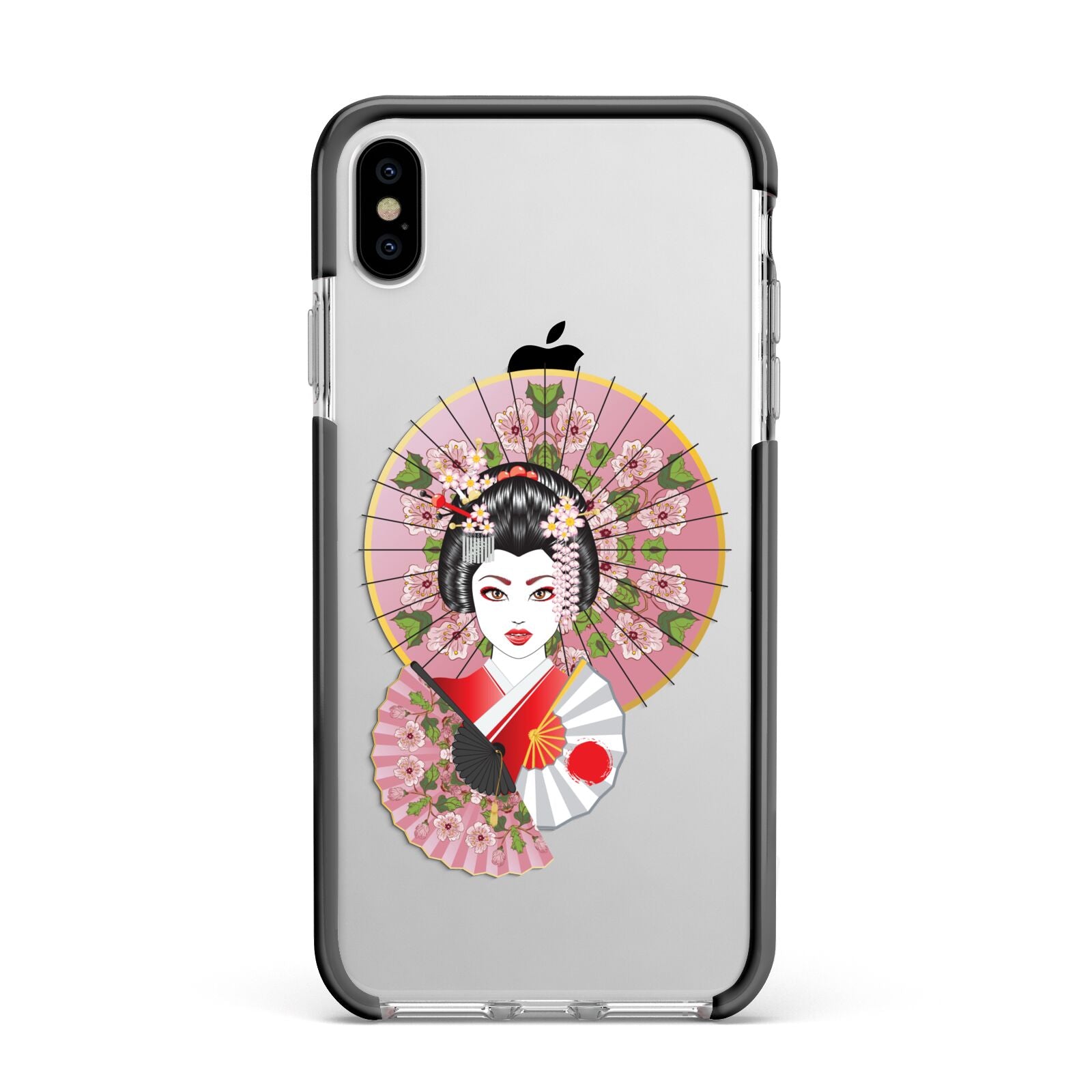 Geisha Girl Apple iPhone Xs Max Impact Case Black Edge on Silver Phone