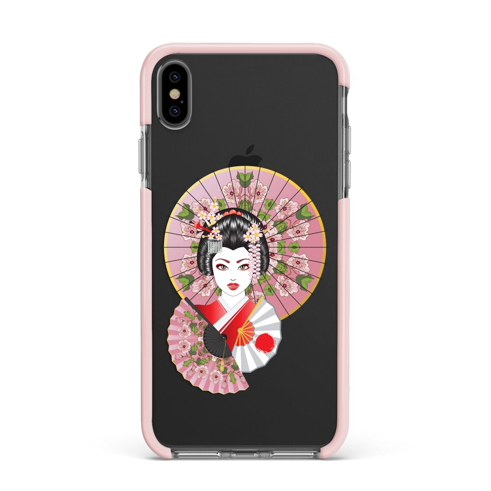 Geisha Girl Apple iPhone Xs Max Impact Case Pink Edge on Black Phone