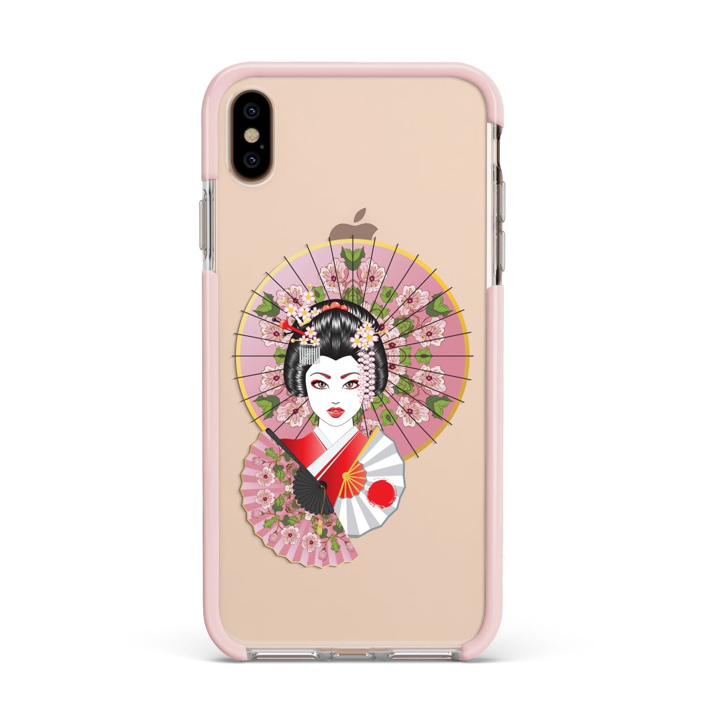 Geisha Girl Apple iPhone Xs Max Impact Case Pink Edge on Gold Phone