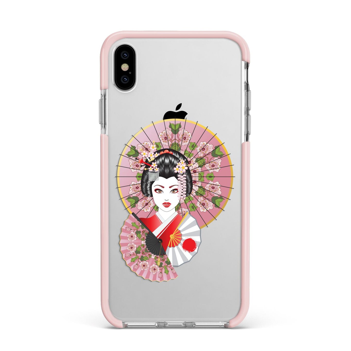 Geisha Girl Apple iPhone Xs Max Impact Case Pink Edge on Silver Phone