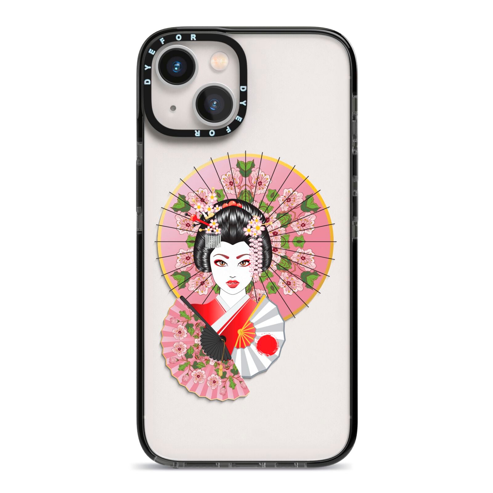 Geisha Girl iPhone 13 Black Impact Case on Silver phone