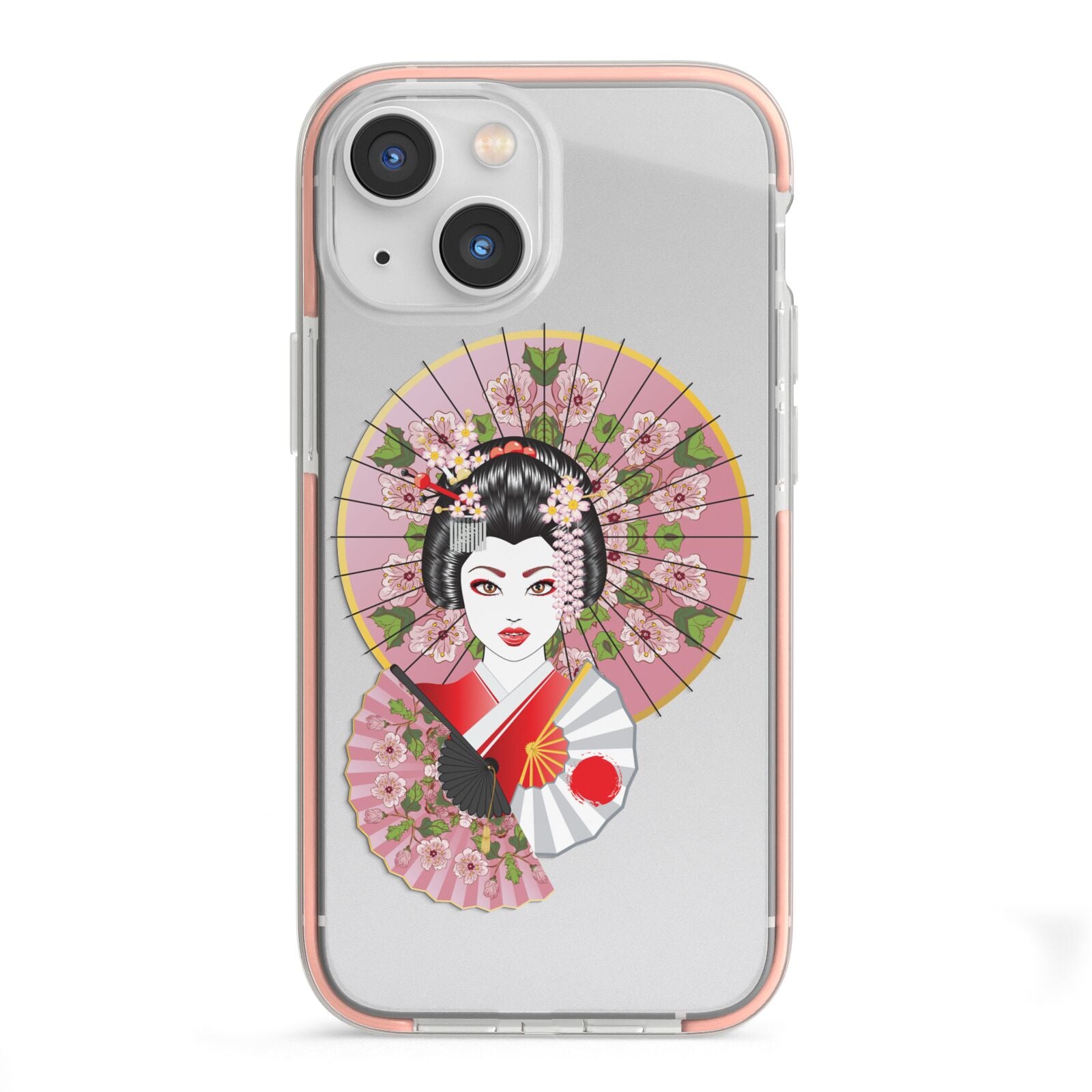 Geisha Girl iPhone 13 Mini TPU Impact Case with Pink Edges