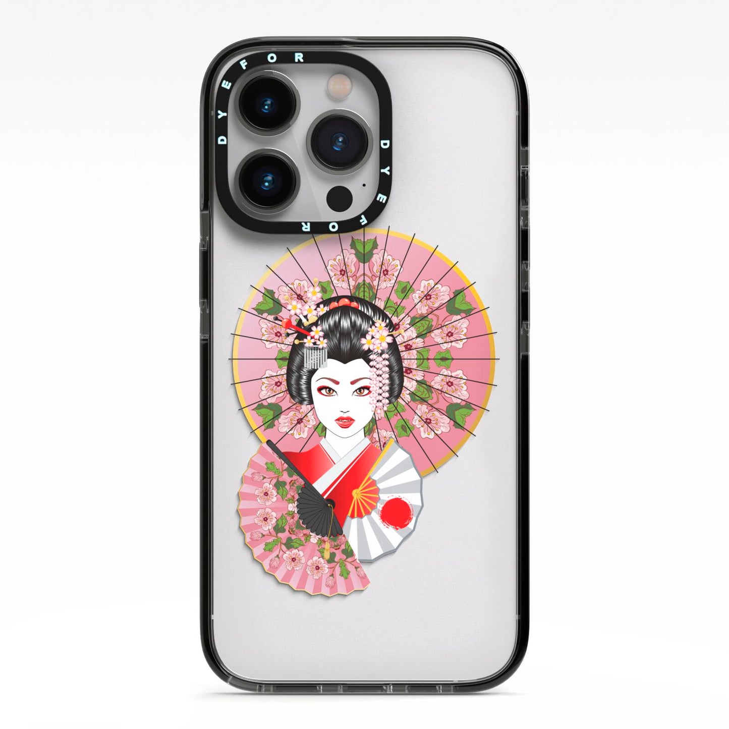 Geisha Girl iPhone 13 Pro Black Impact Case on Silver phone