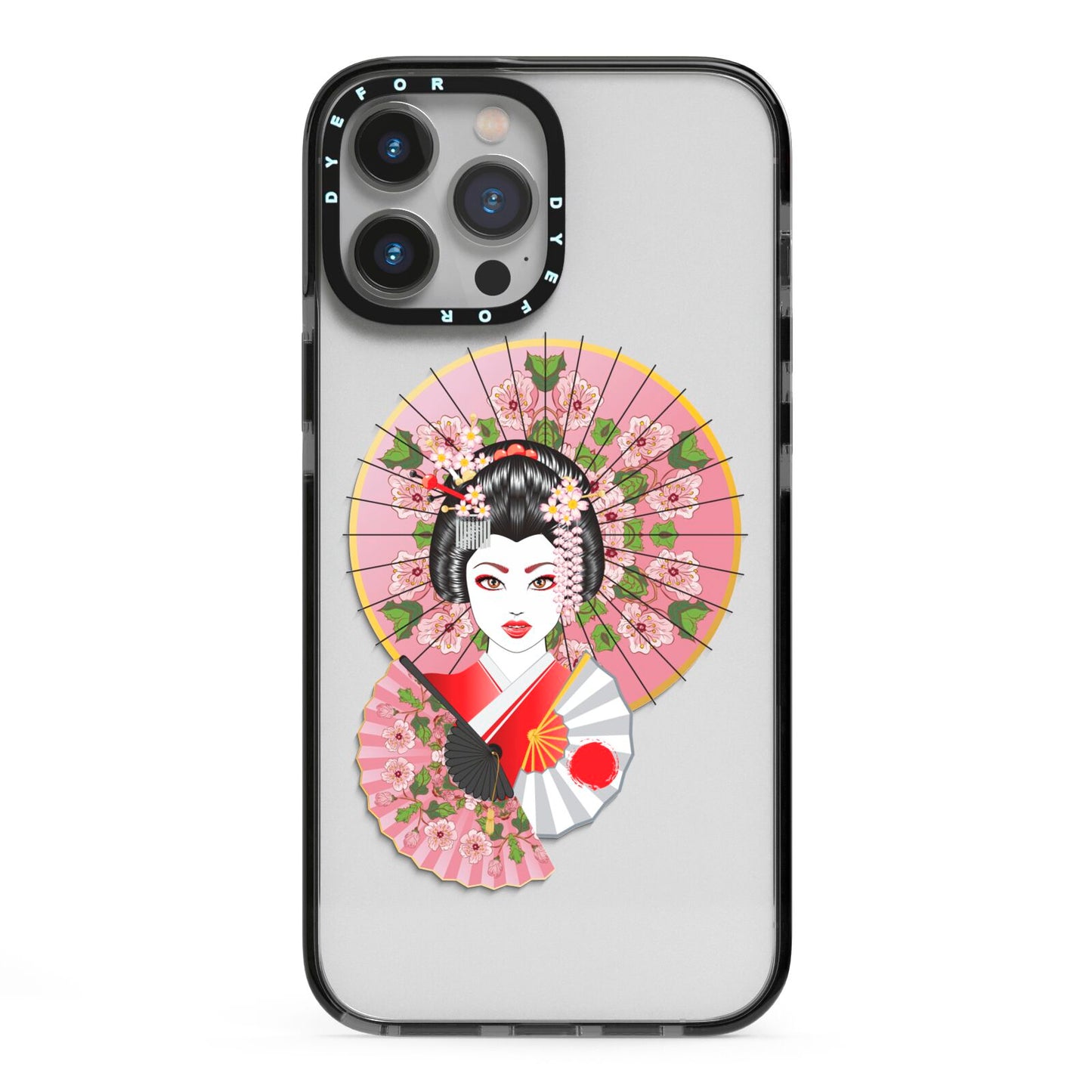 Geisha Girl iPhone 13 Pro Max Black Impact Case on Silver phone