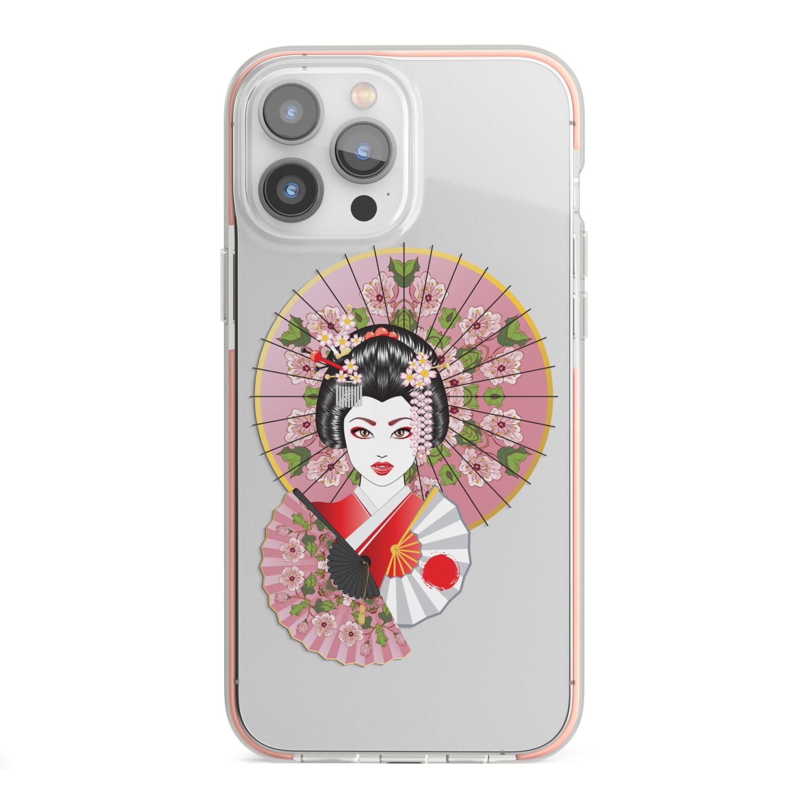 Geisha Girl iPhone 13 Pro Max TPU Impact Case with Pink Edges