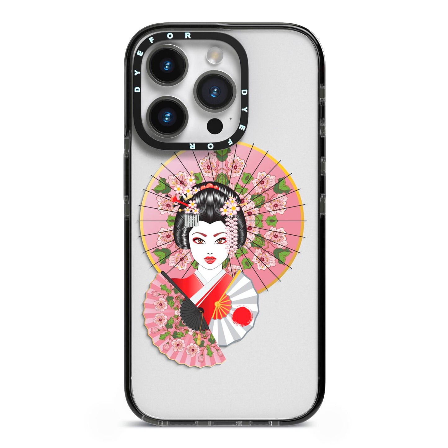 Geisha Girl iPhone 14 Pro Black Impact Case on Silver phone