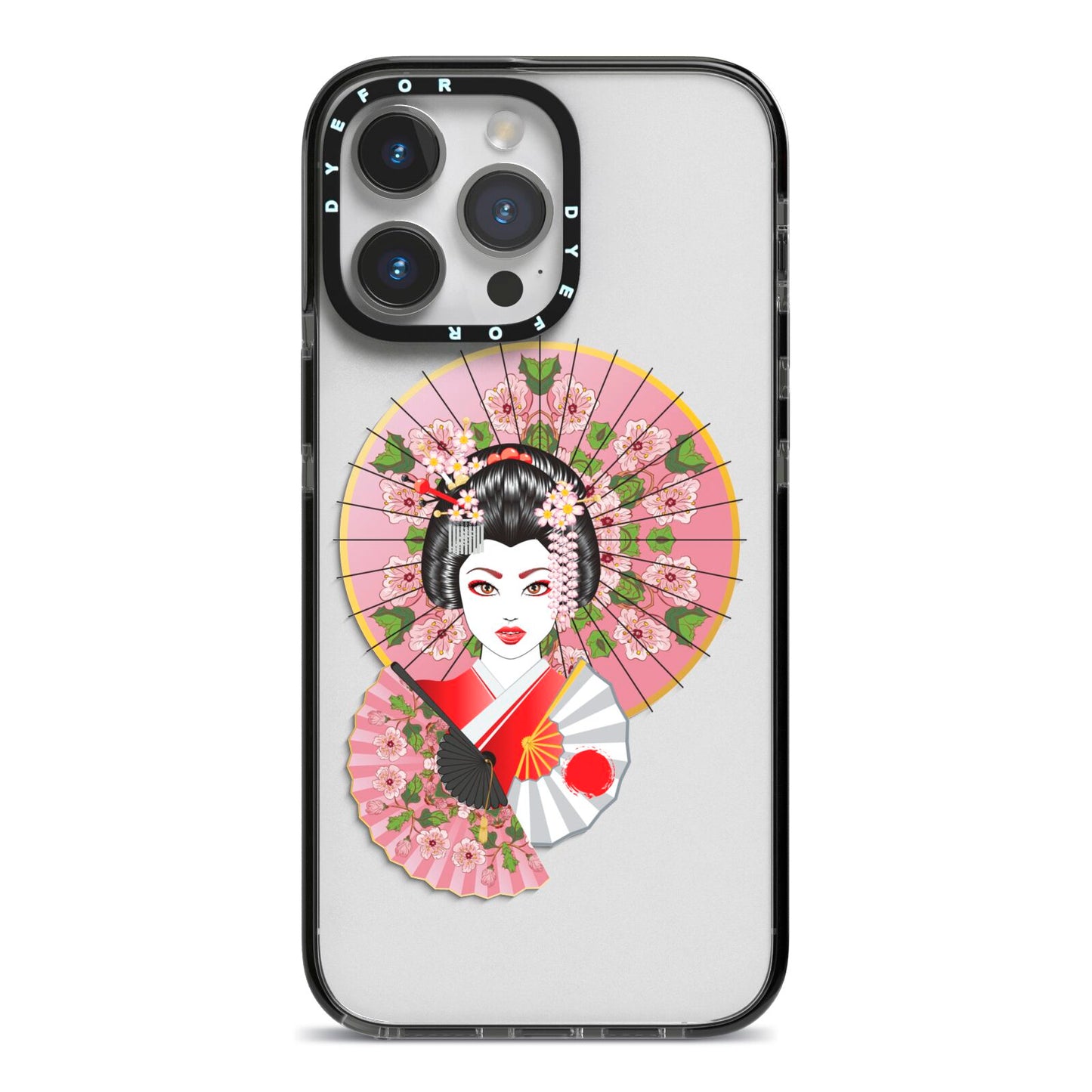 Geisha Girl iPhone 14 Pro Max Black Impact Case on Silver phone