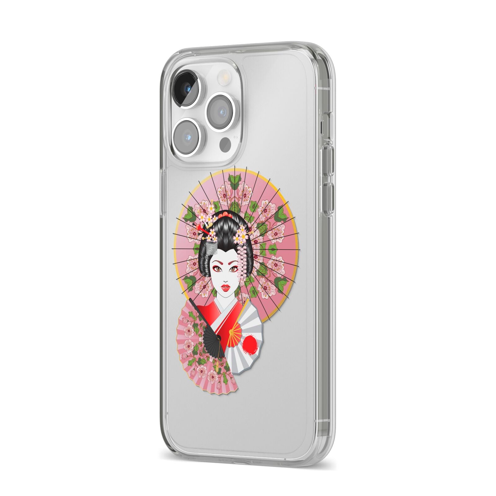 Geisha Girl iPhone 14 Pro Max Clear Tough Case Silver Angled Image