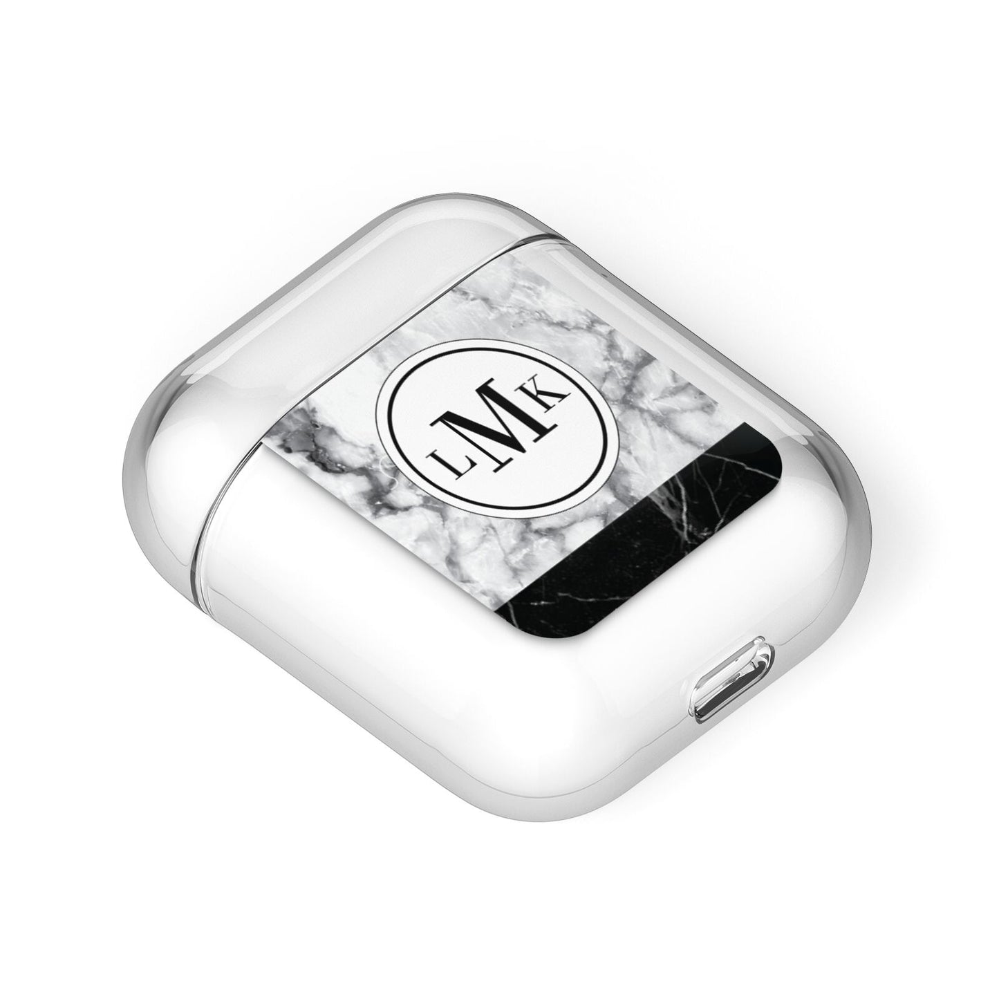 Geometric Marble Initials Personalised AirPods Case Laid Flat