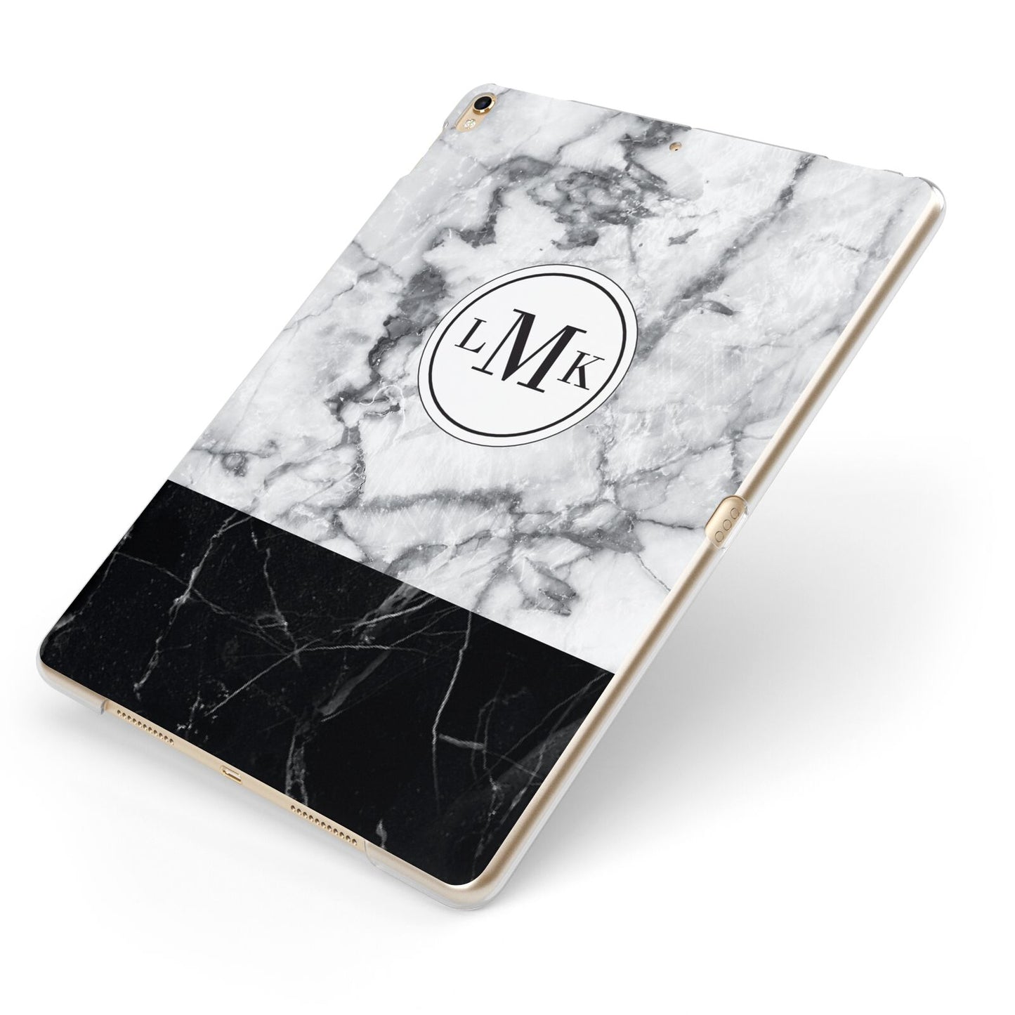 Geometric Marble Initials Personalised Apple iPad Case on Gold iPad Side View