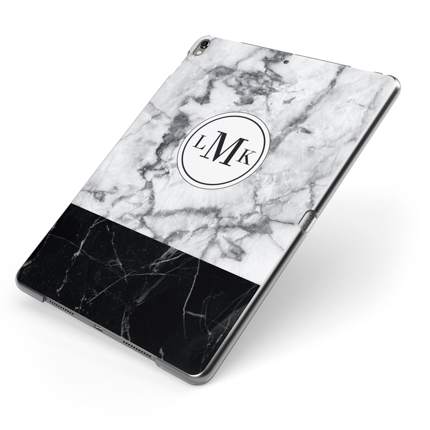 Geometric Marble Initials Personalised Apple iPad Case on Grey iPad Side View