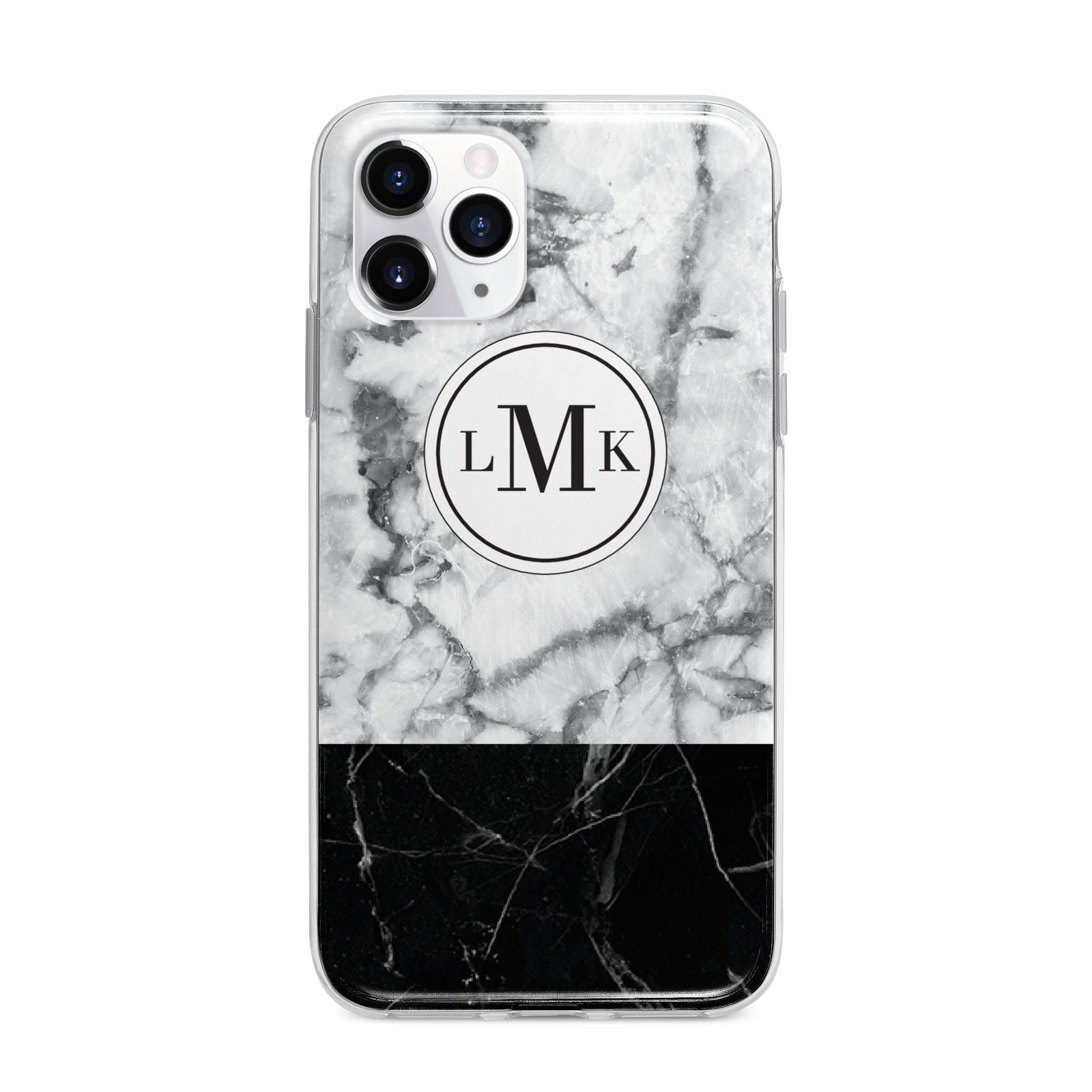 Geometric Marble Initials Personalised Apple iPhone 11 Pro in Silver with Bumper Case