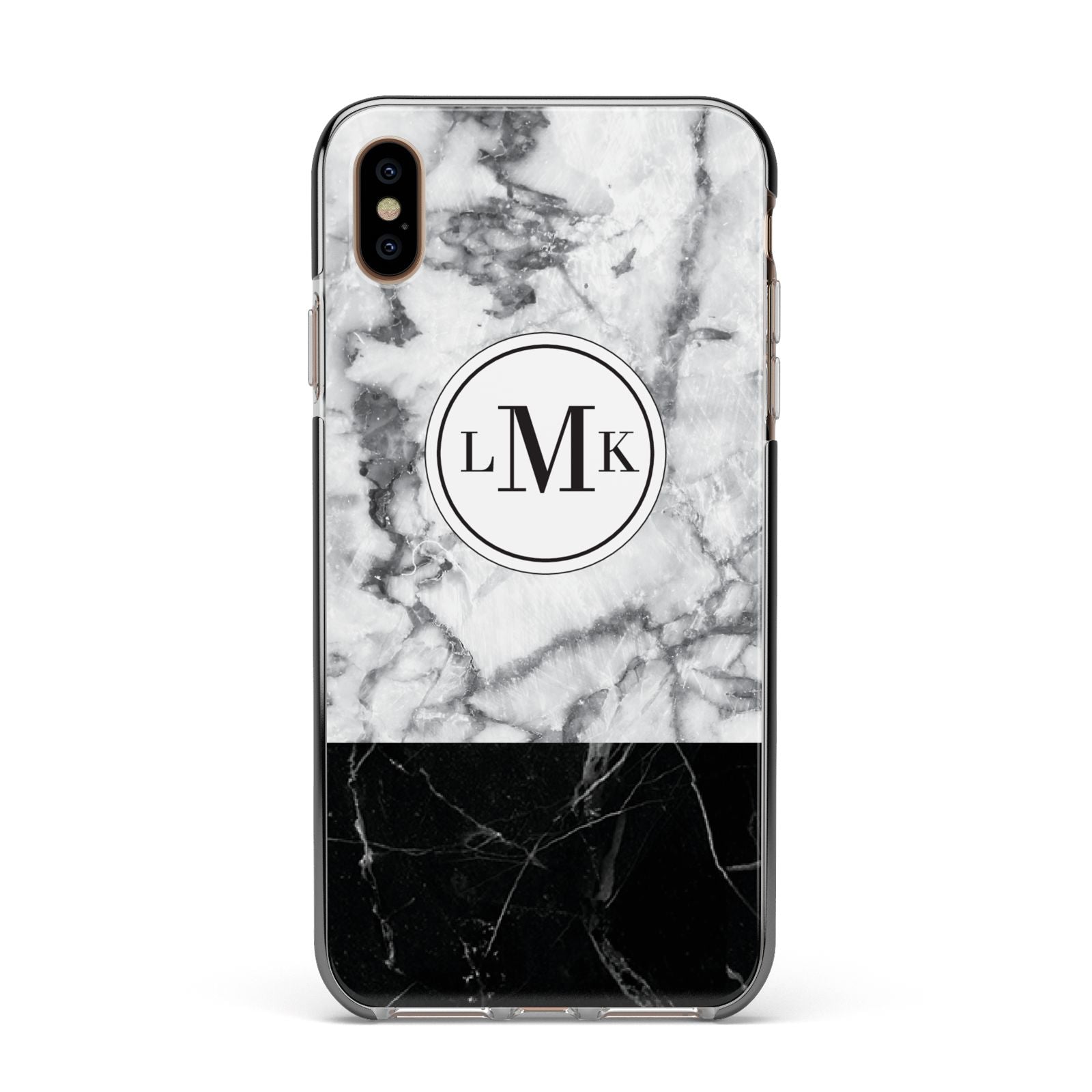 Geometric Marble Initials Personalised Apple iPhone Xs Max Impact Case Black Edge on Gold Phone