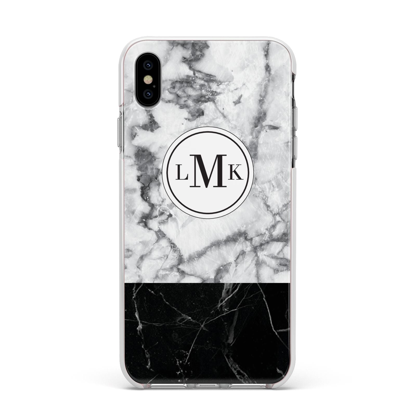 Geometric Marble Initials Personalised Apple iPhone Xs Max Impact Case White Edge on Silver Phone