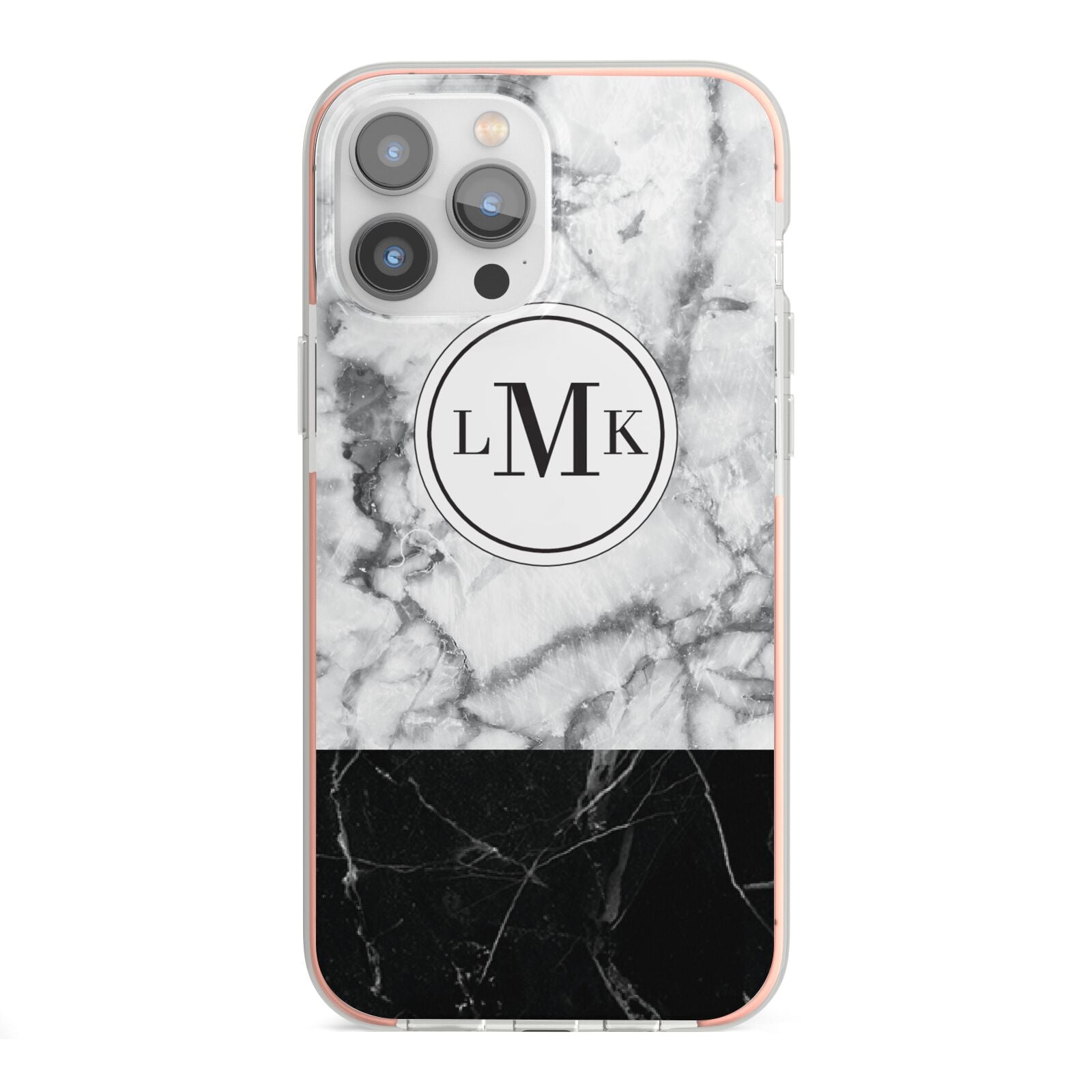 Geometric Marble Initials Personalised iPhone 13 Pro Max TPU Impact Case with Pink Edges