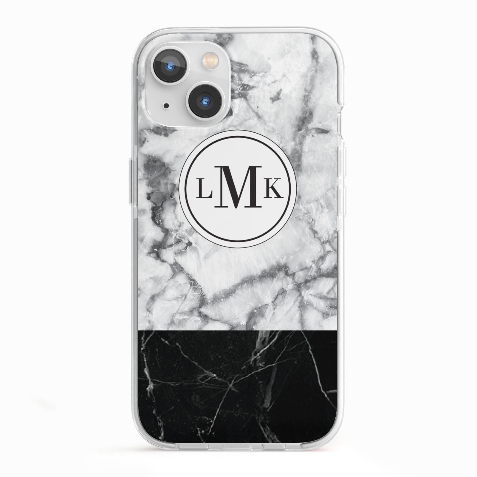 Geometric Marble Initials Personalised iPhone 13 TPU Impact Case with White Edges