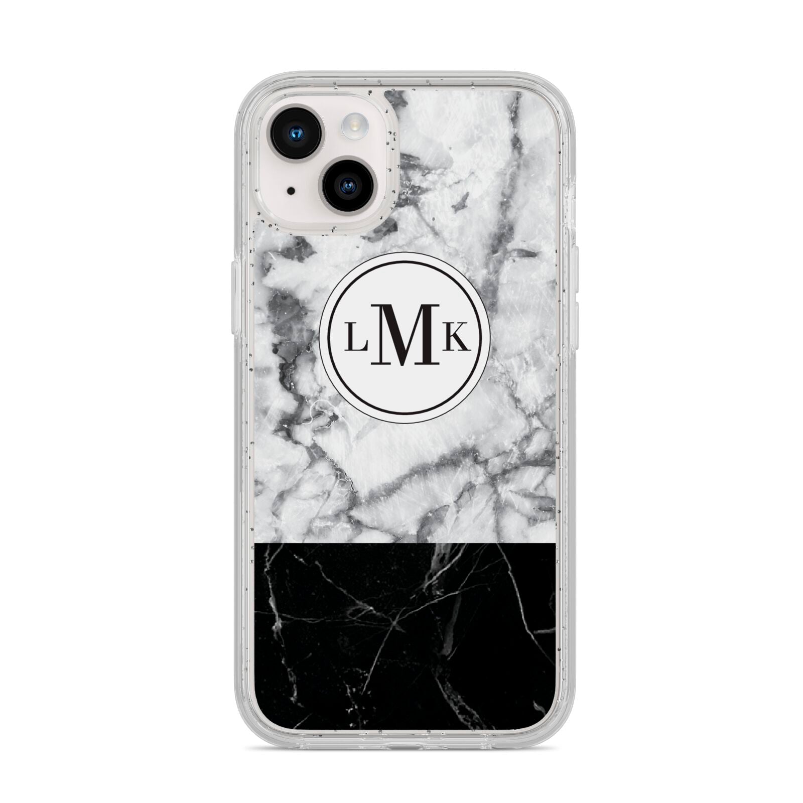 Geometric Marble Initials Personalised iPhone 14 Plus Glitter Tough Case Starlight