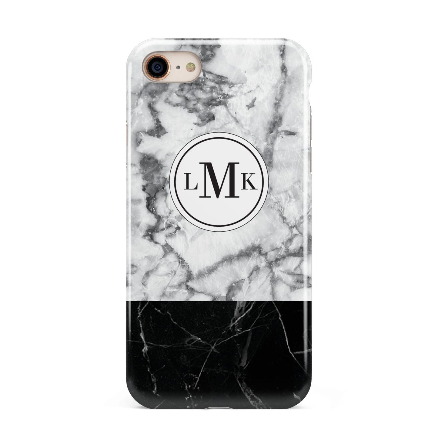 Geometric Marble Initials Personalised iPhone 8 3D Tough Case on Gold Phone