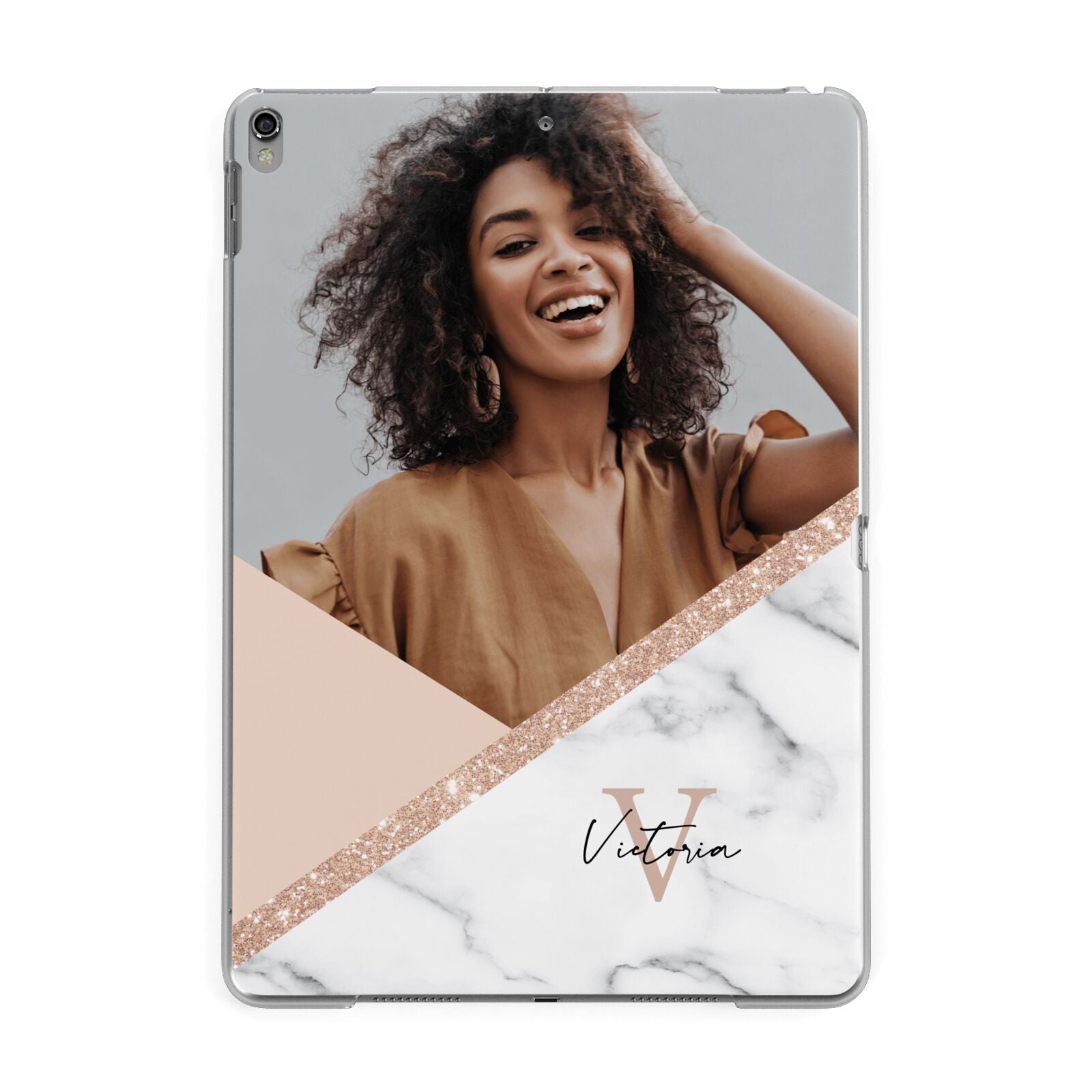 Geometric Marble Photo Upload Apple iPad Grey Case