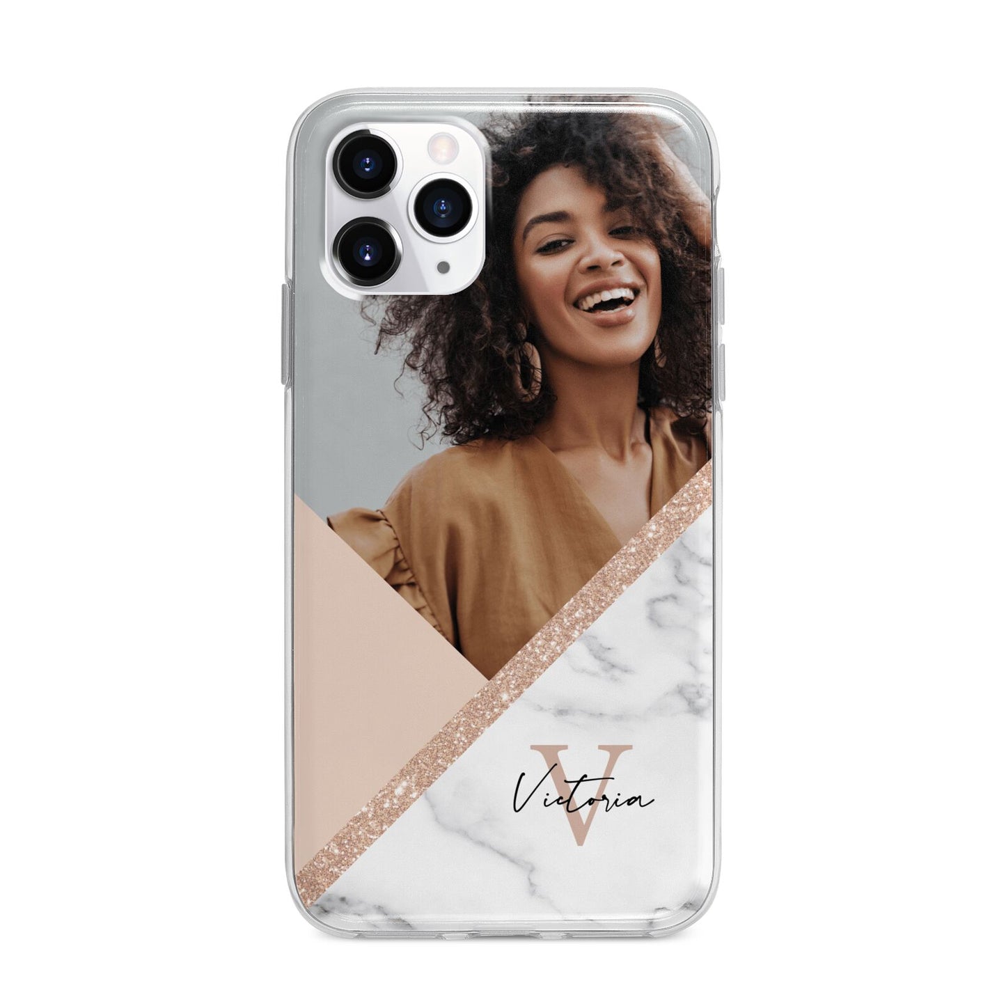 Geometric Marble Photo Upload Apple iPhone 11 Pro Max in Silver with Bumper Case