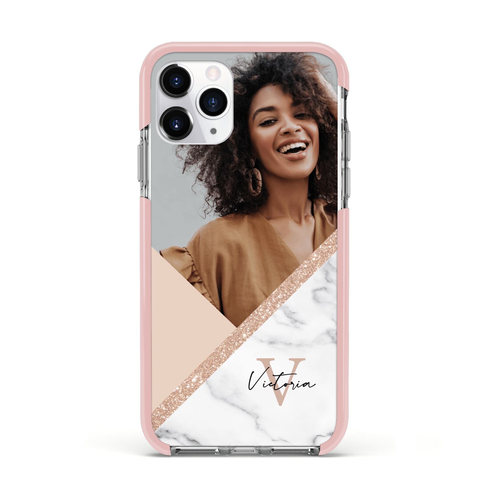 Geometric Marble Photo Upload Apple iPhone 11 Pro in Silver with Pink Impact Case