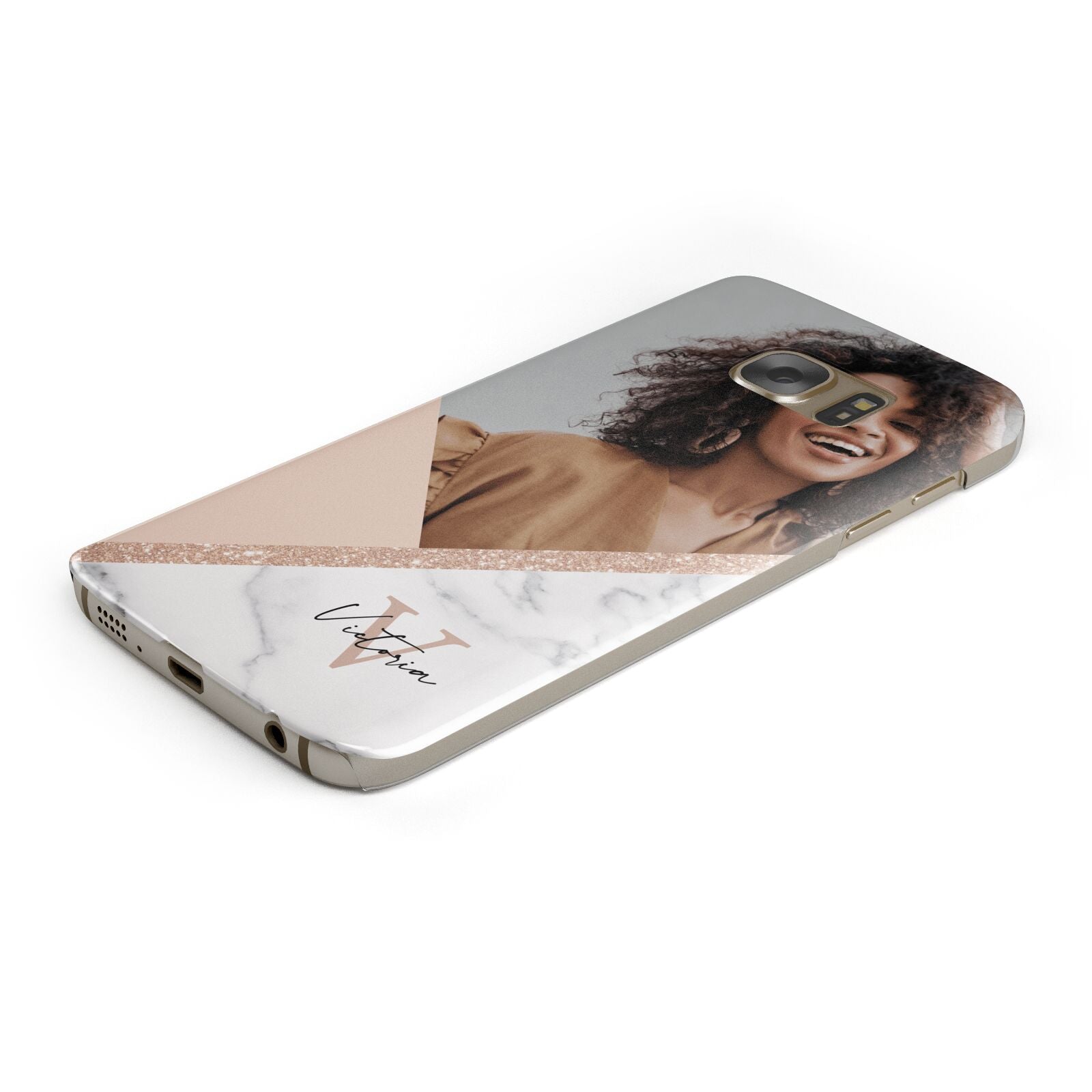 Geometric Marble Photo Upload Protective Samsung Galaxy Case Angled Image