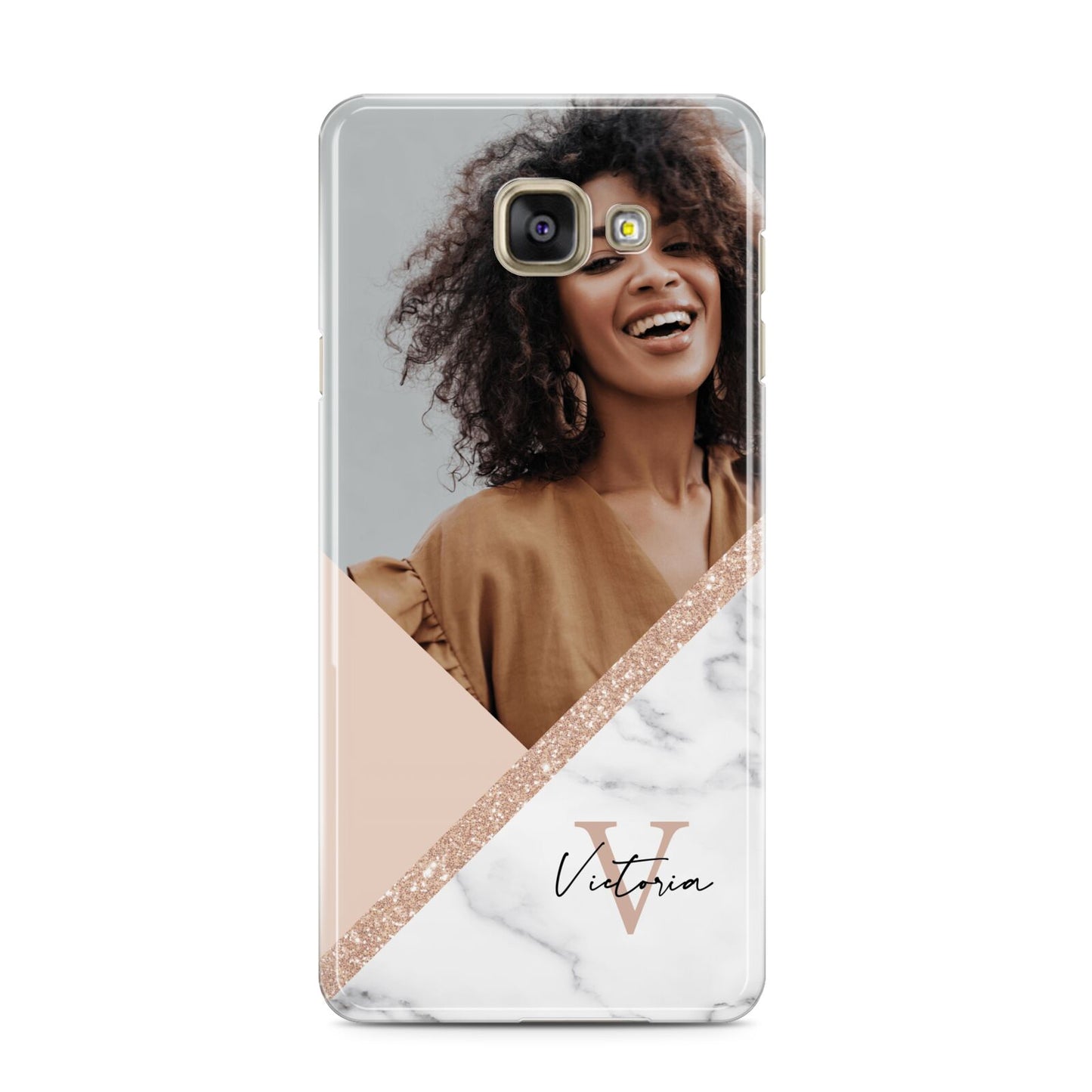 Geometric Marble Photo Upload Samsung Galaxy A3 2016 Case on gold phone