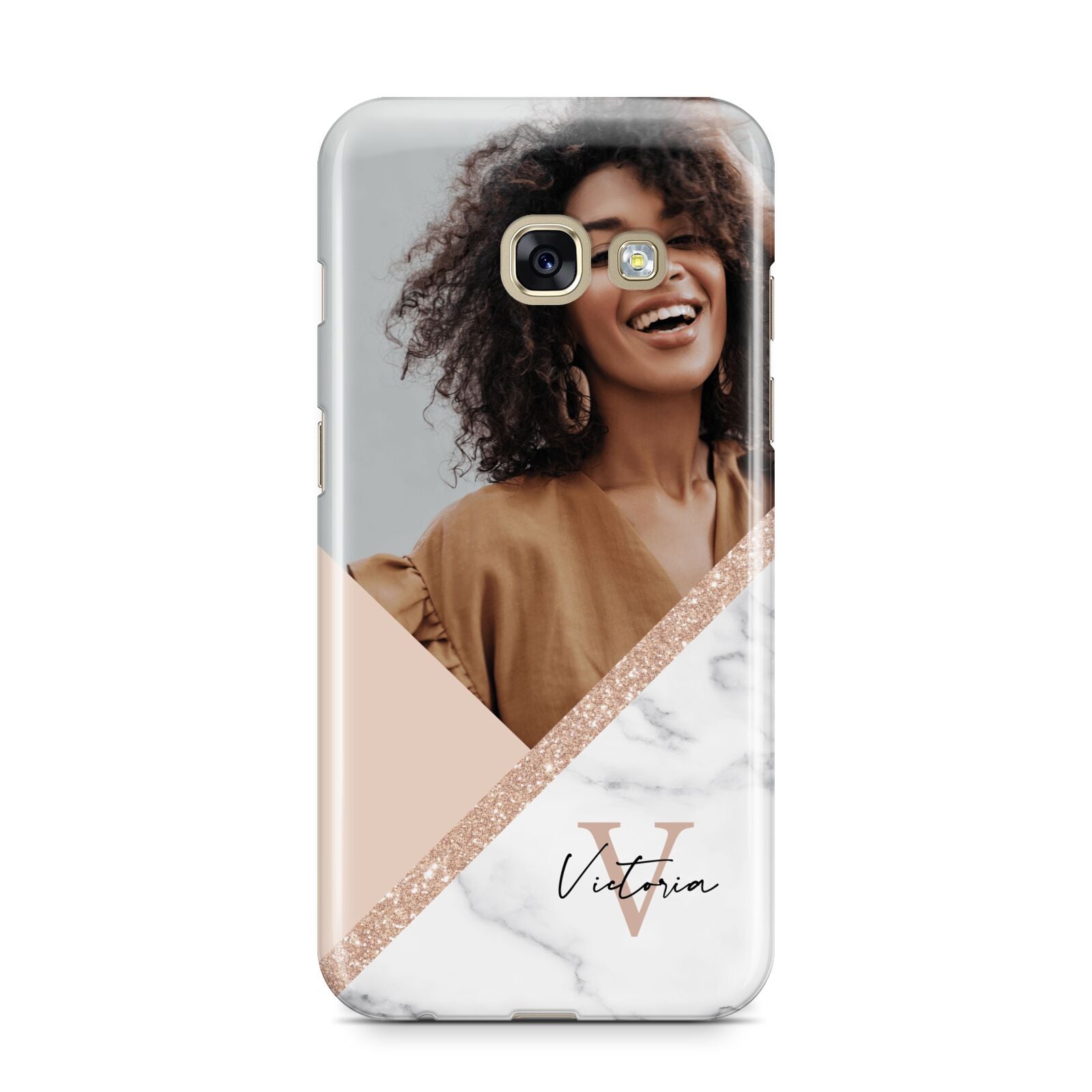 Geometric Marble Photo Upload Samsung Galaxy A3 2017 Case on gold phone