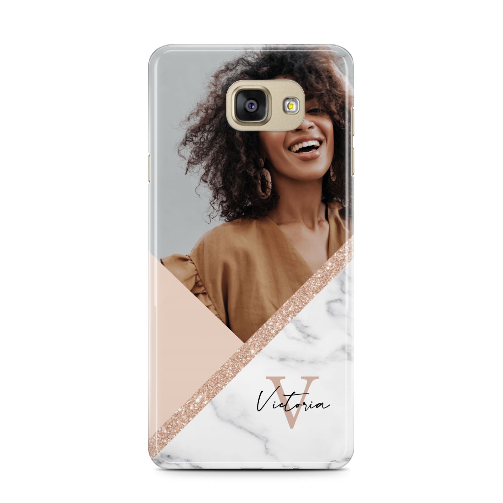 Geometric Marble Photo Upload Samsung Galaxy A7 2016 Case on gold phone