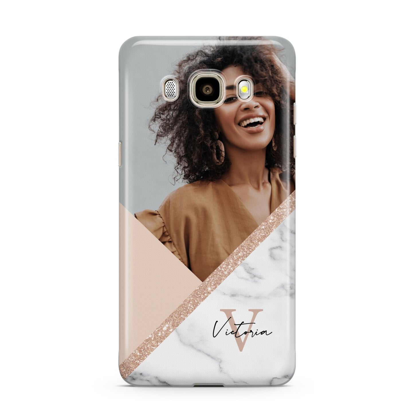 Geometric Marble Photo Upload Samsung Galaxy J7 2016 Case on gold phone